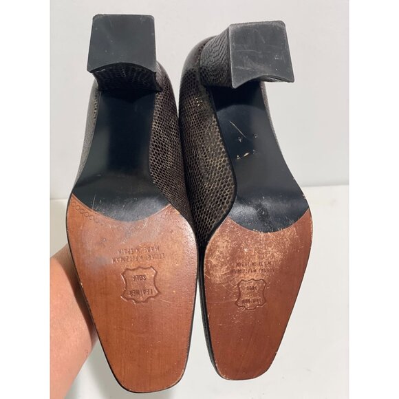 Stuart Weitzman Brown Snakeskin Leather Block Heel Pumps Size 6B Made Spain - Picture 8 of 14